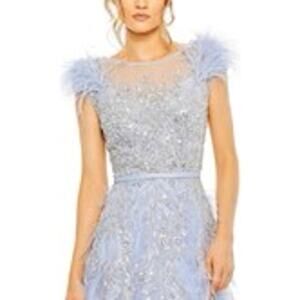 Mac Dougall 20520 High neck feathered shoulder gown - Size 12 - Periwinkle Blue